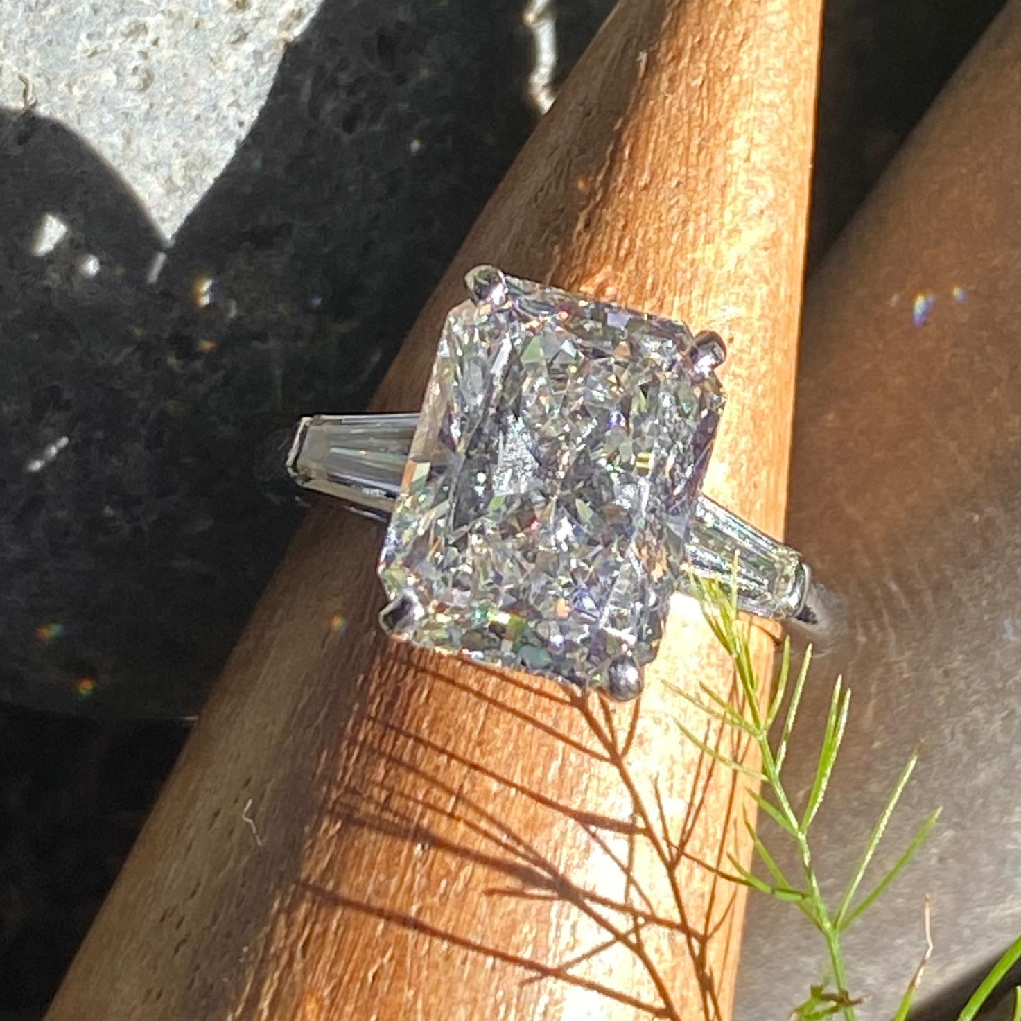 Women's 4.06 Carat E-VVS1 GIA Certified Radiant Cut Diamond in Deco-Era Platinum Ring