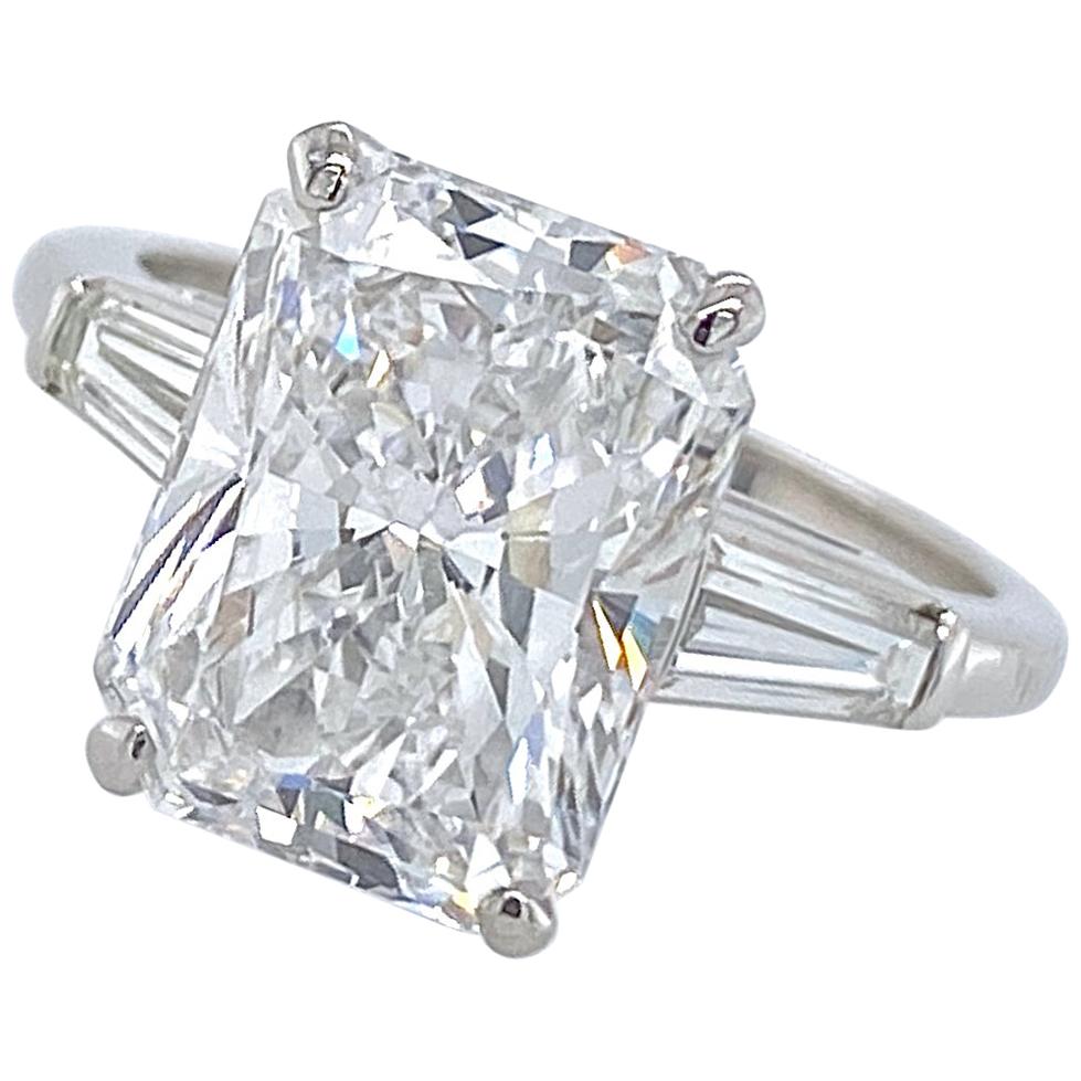 4.06 Carat E-VVS1 GIA Certified Radiant Cut Diamond in Deco-Era Platinum Ring