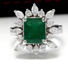 4.06 Carat Natural Emerald and Diamond 14 Karat Solid White Gold Ring