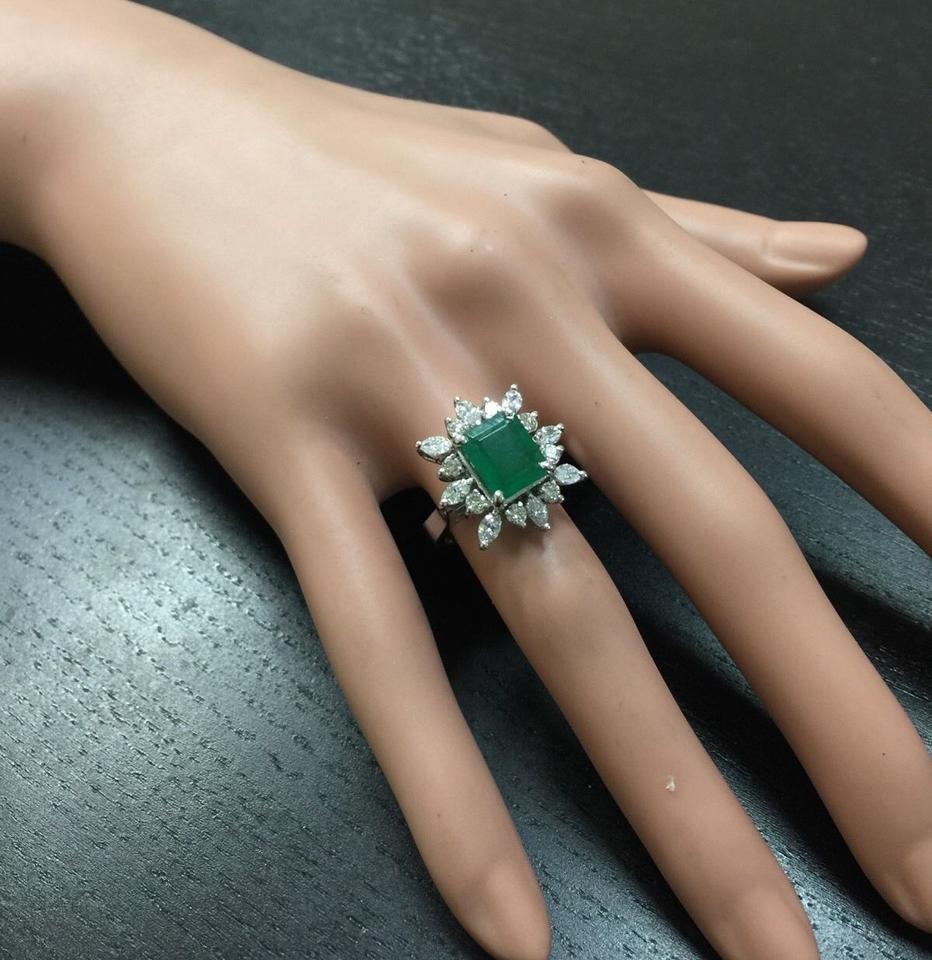 4.06 Carat Natural Emerald and Diamond 14 Karat Solid White Gold Ring For Sale 1