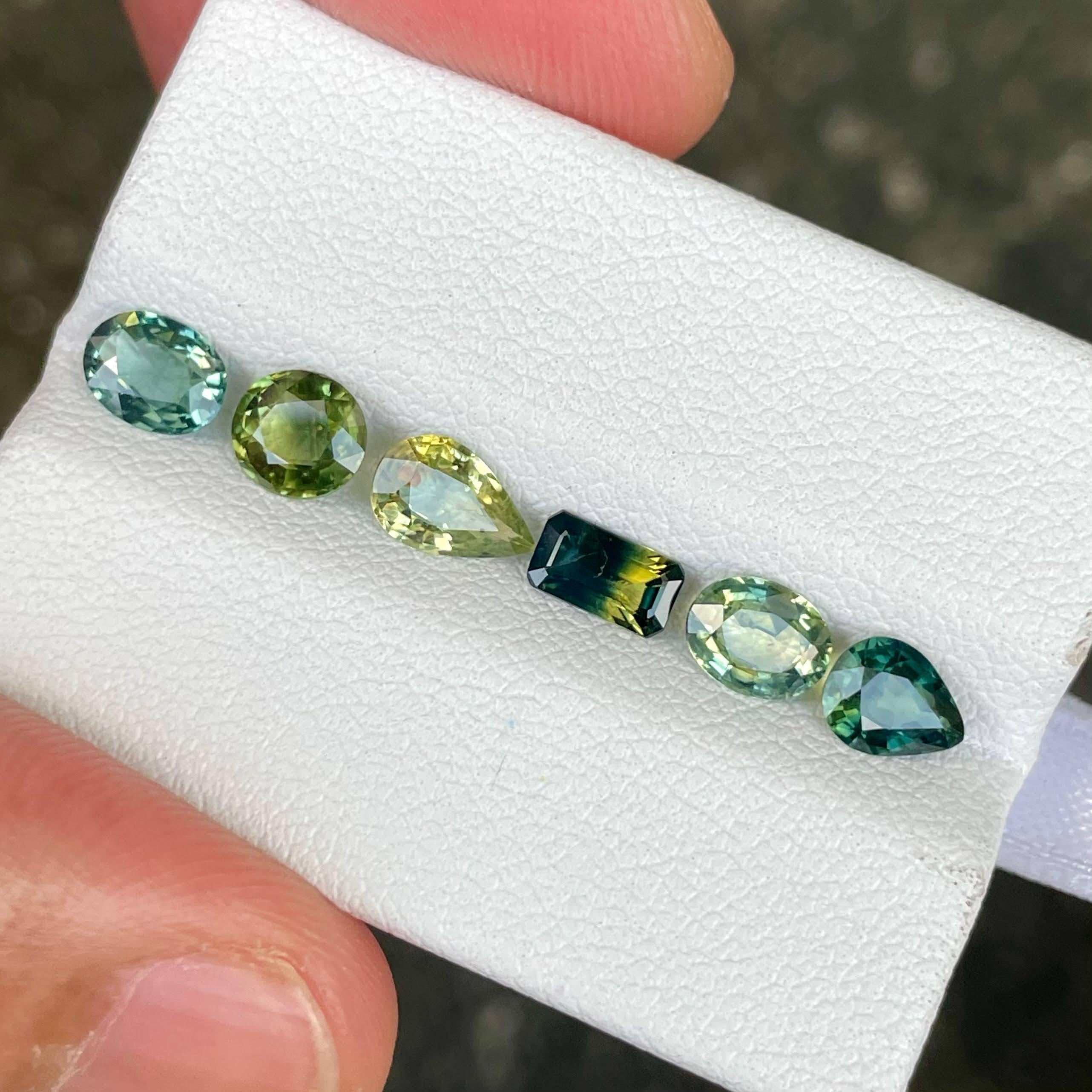 Women's or Men's 4.06 Carats Parti Sapphire Stones 6 Piece Gemstones Lot from Madagascar For Sale