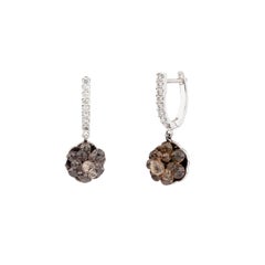 4.06 Ct Black and White Diamond Floral Cluster Huggie Drop Earrings in 18K Gold