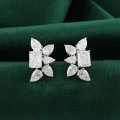 4.06 Ct Natural Diamond Pear Marquise Cluster Statement Studs 14K White Gold