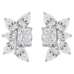 4.06 Ct Natural Diamond Pear Marquise Cluster Statement Studs 14K White Gold