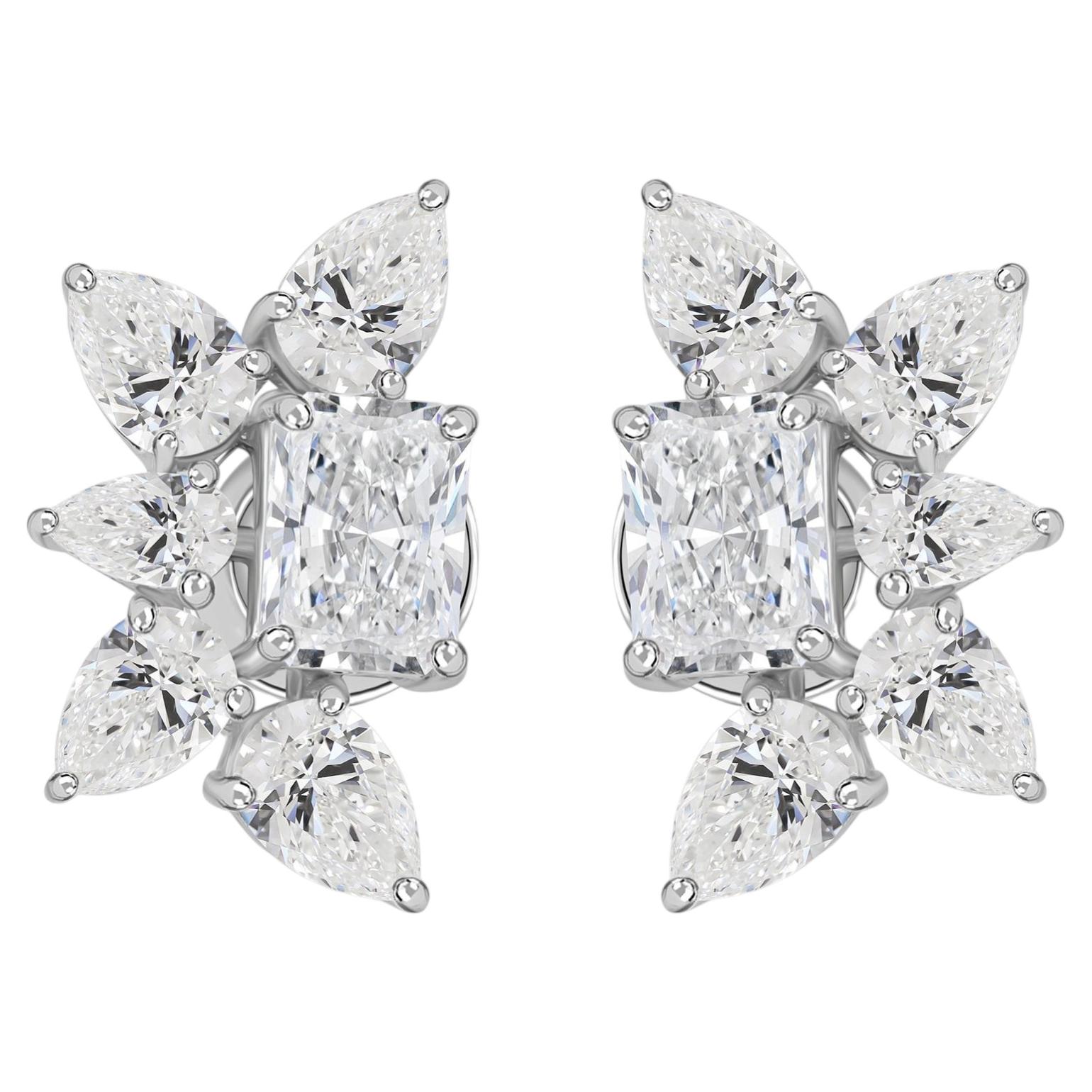 4.06 Ct Natural Diamond Pear Marquise Cluster Statement Studs 18K White Gold