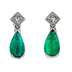 4.06 Ct Natural Emeralds and 0.61 Ct Natural Diamond Earrings
