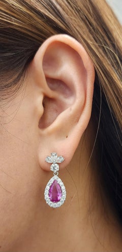 4.06 ct Natural Pink Sapphire & Diamond Earrings