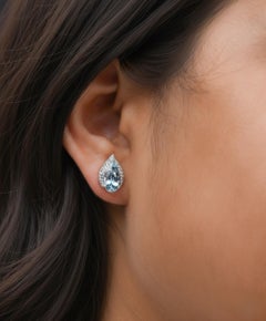 4.06 CTW Aquamarin Diamant Halo Statement Ohrstecker 18 Karat Weißgold