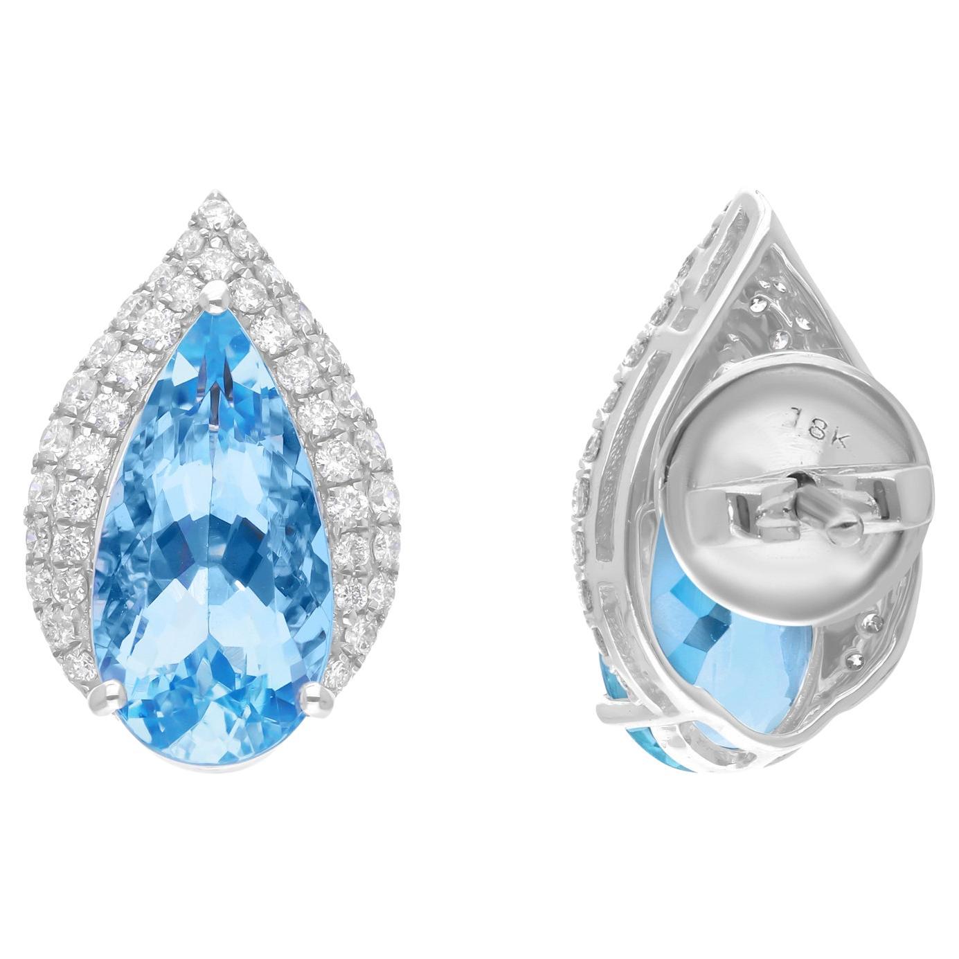 4.06 CTW Aquamarin Diamant Halo Statement Ohrstecker 18 Karat Weißgold im Angebot