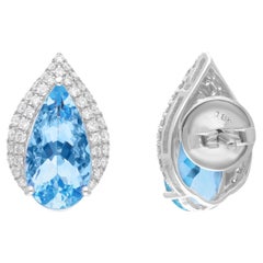 4.06 CTW Aquamarin Diamant Halo Statement Ohrstecker 18 Karat Weißgold