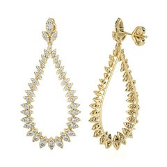 4.06 CTW diamants Forme feuille Boucles d'oreilles pendantes Maria collection en or jaune 14K