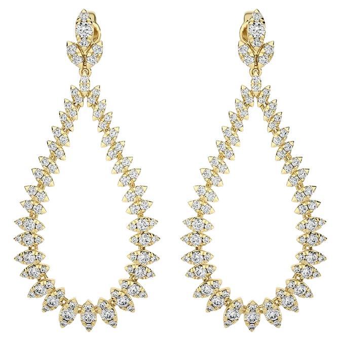 4.06 CTW diamonds Leaf shape 14K yellow gold dangling Maria collection earrings
