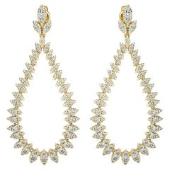 4.06 CTW diamonds Leaf shape 14K yellow gold dangling Maria collection earrings