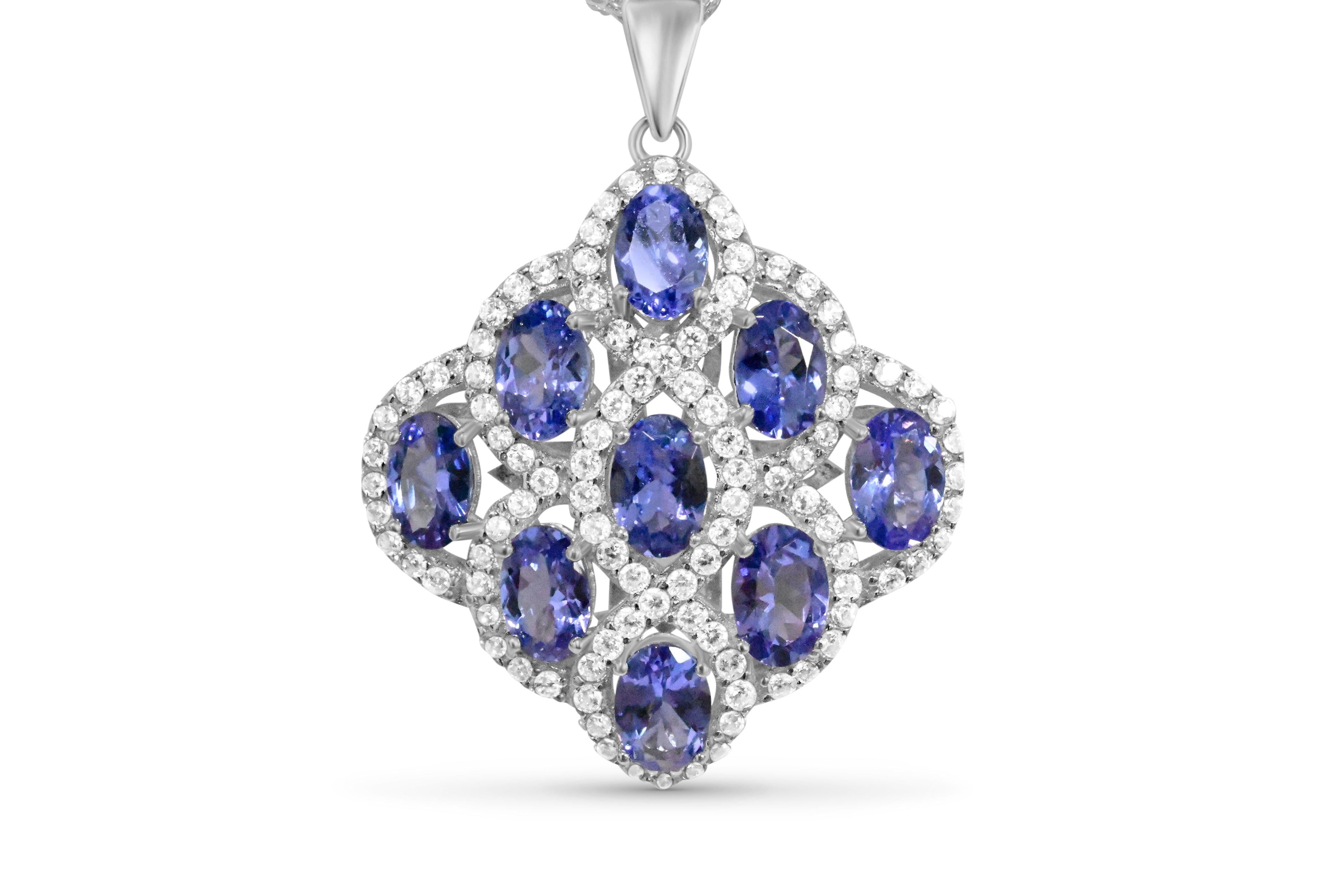 Art Deco Natural Tanzanite Vintage Pendant Necklace 925 Silver Fashion Jewelry (4.06 cts) For Sale