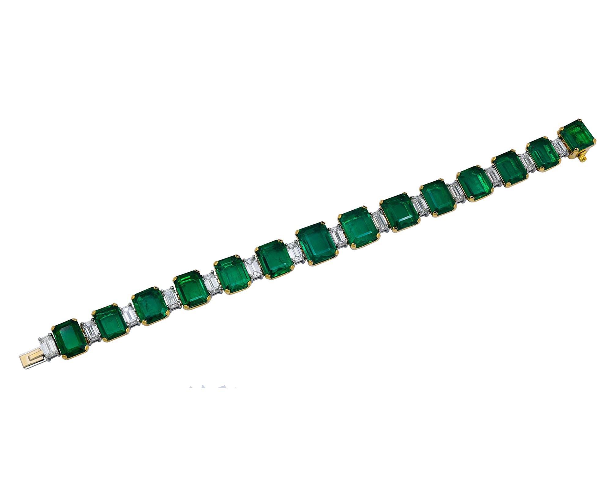 Spectra Fine Jewelry, 40.63 Carat Emerald Diamond Bracelet In New Condition For Sale In New York, NY