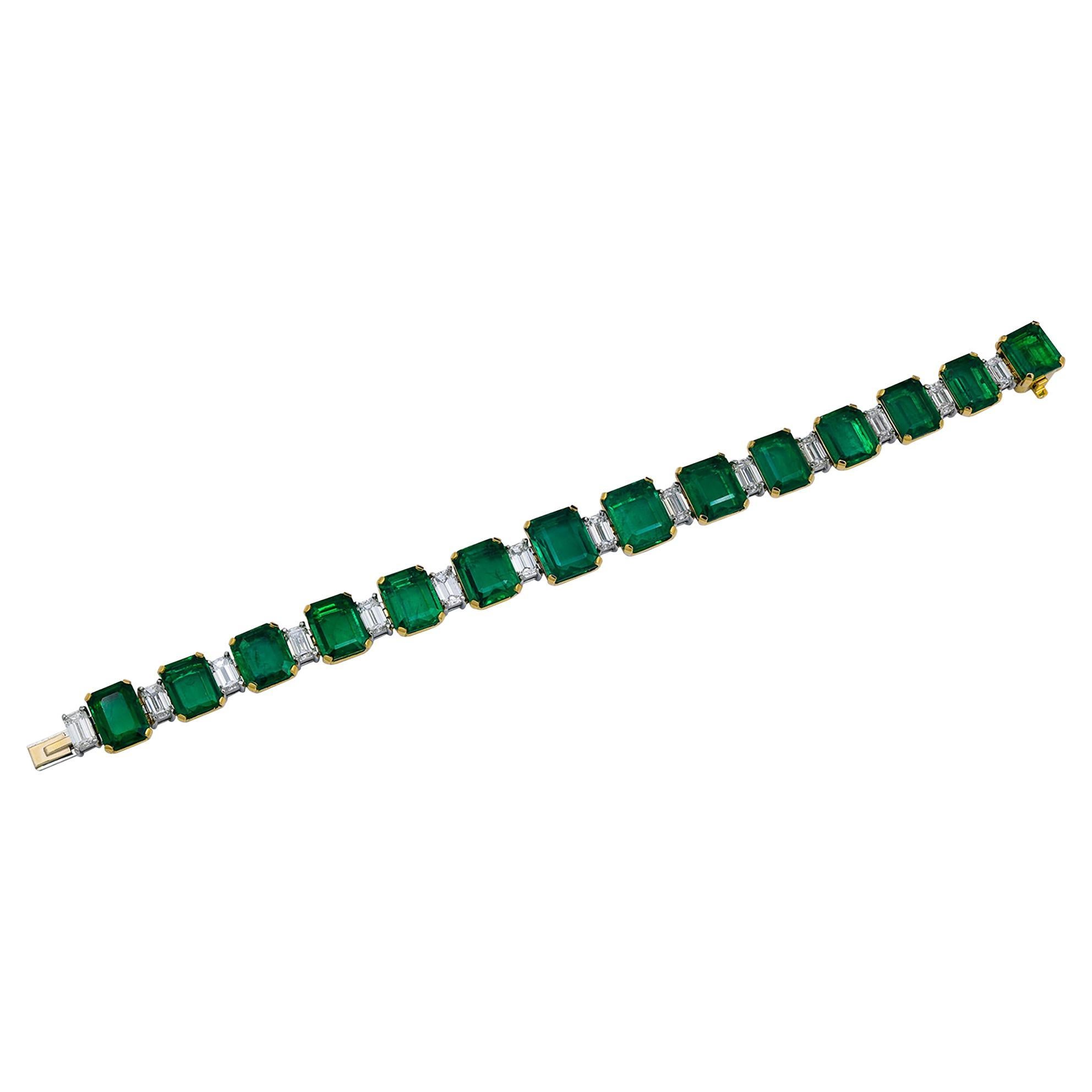 Spectra Fine Jewelry, 40.63 Carat Emerald Diamond Bracelet For Sale