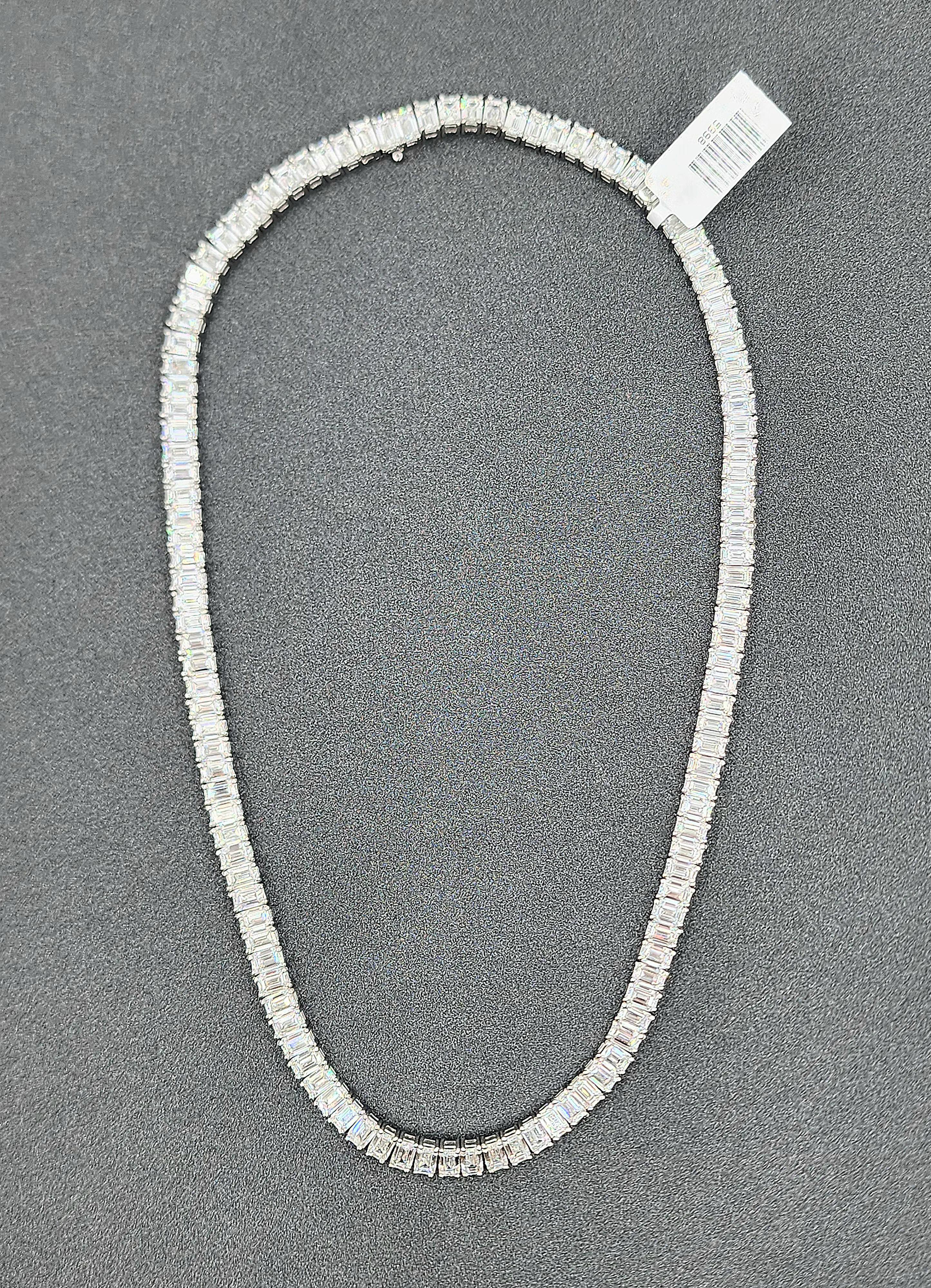 40,66 ct Smaragd-Diamant-Tennis-Halskette (Smaragdschliff)