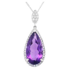 4.06ct Amethyst & Diamond Pendant Necklace White Gold