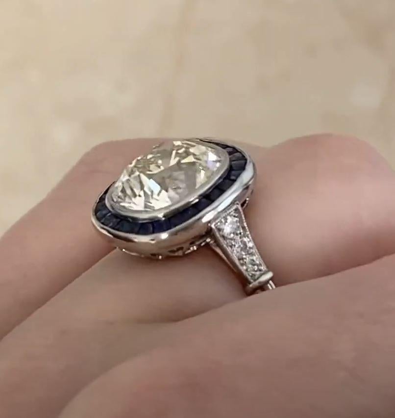 Art Deco Antique Halo Setting Engagement Ring, (Approx. 4.00-Carats) Cushion Cut Diamond For Sale