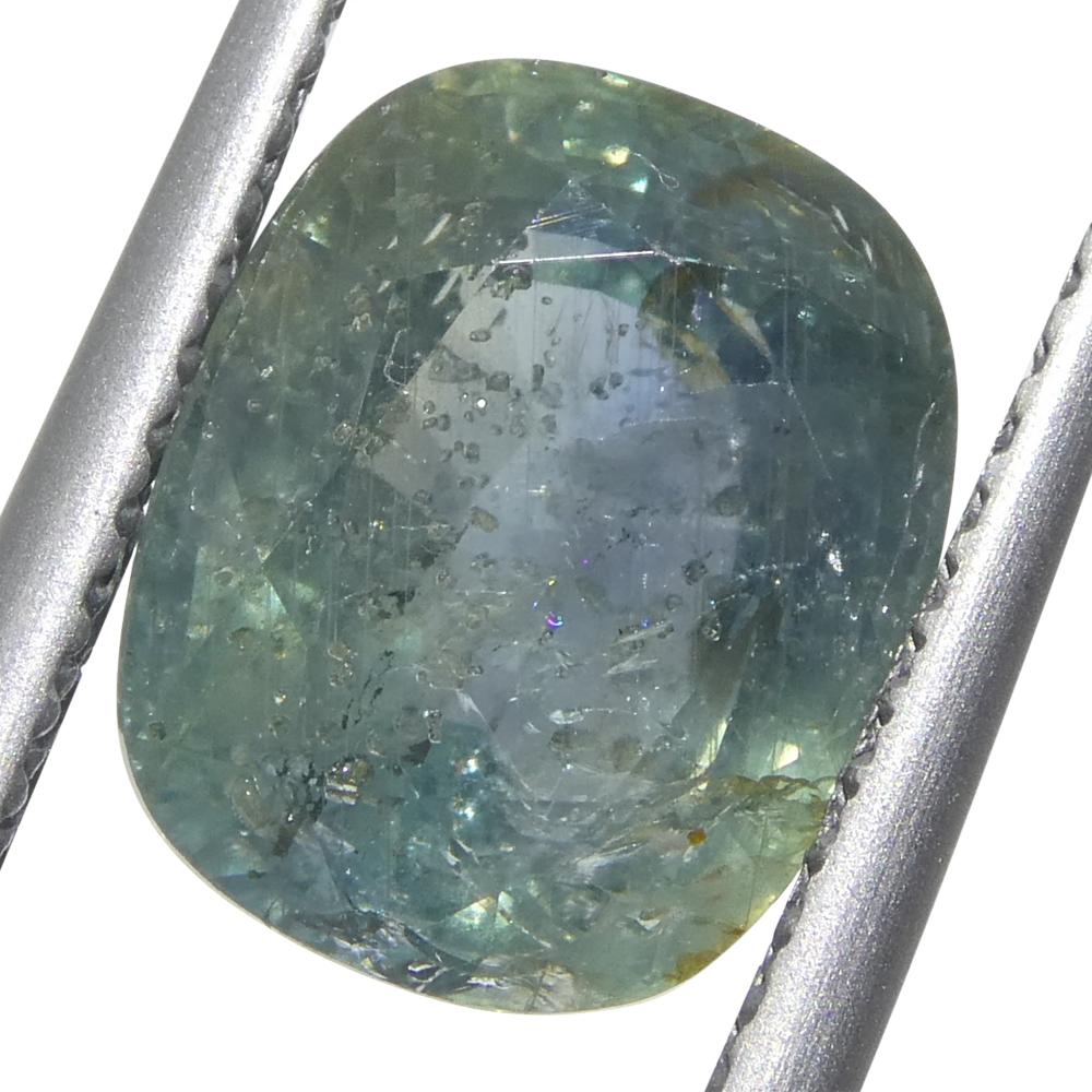 Taglio brillante Zaffiro blu verde acqua a cuscino da 4,06 carati proveniente dall'Africa orientale in vendita