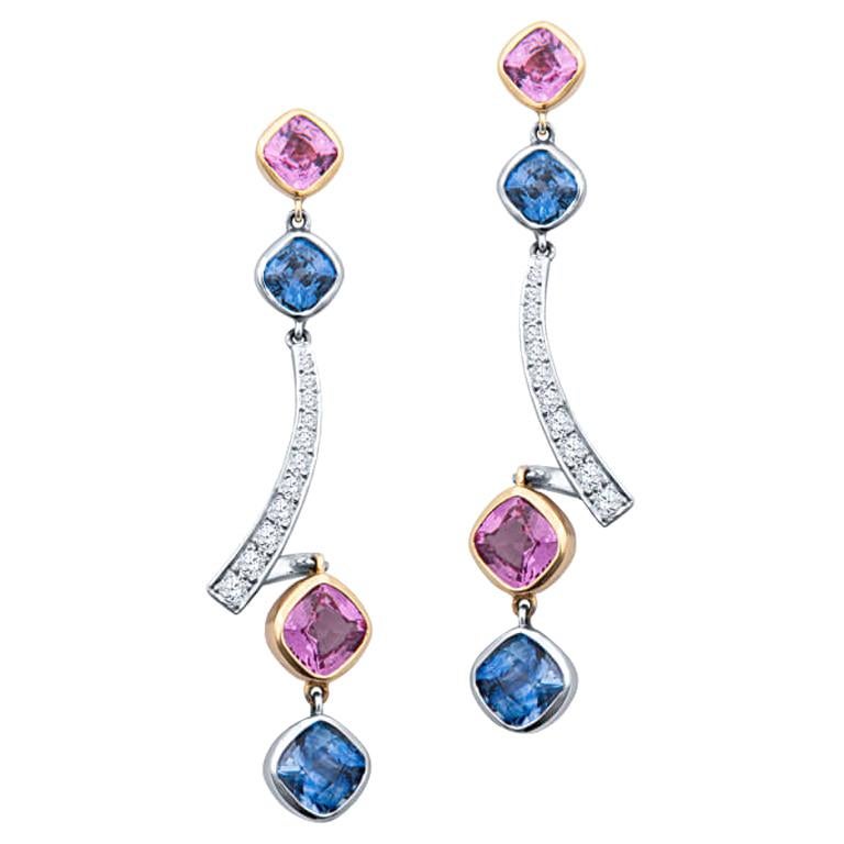 4.06ctw Blue Sapphire & 3.53ctw Pink Sapphires w/.36ctw Diamonds 18kt Gold For Sale