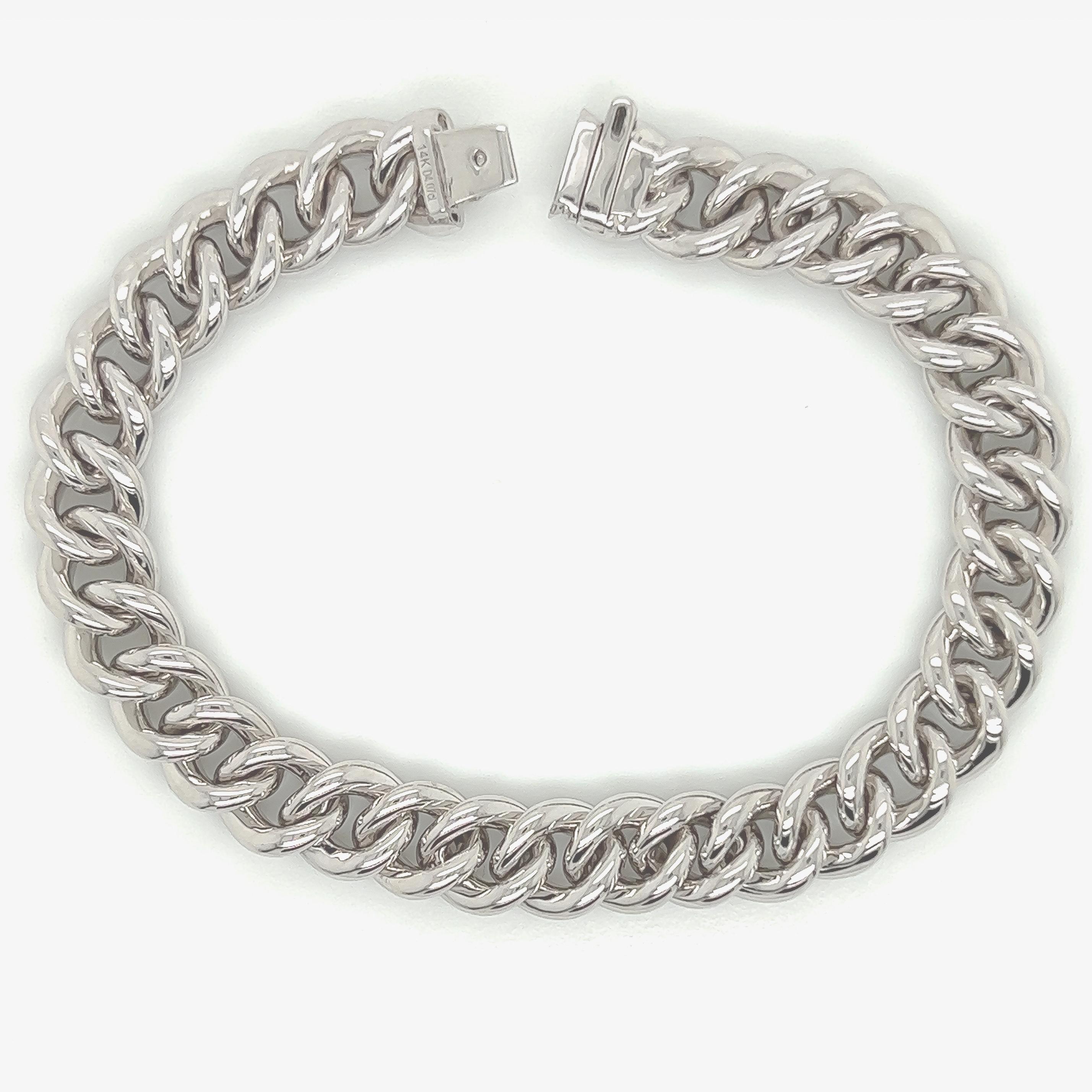 4.07 Carat 14K White Gold Iced Out Cuban Link Diamond Bracelet, 22.8g In New Condition For Sale In New York, NY