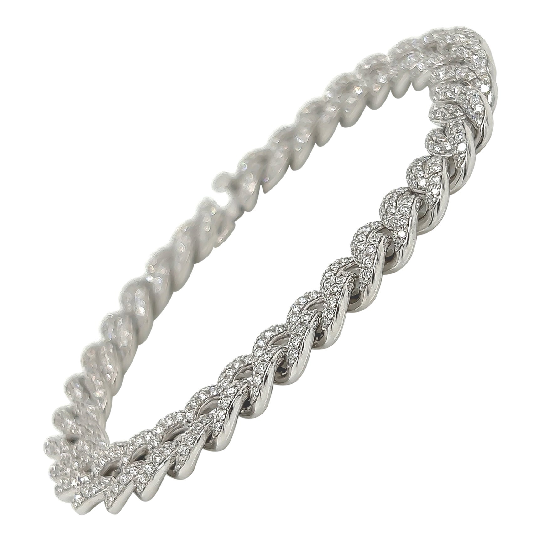 Pulsera de diamantes de eslabón cubano de oro blanco de 14 quilates y 4,07 quilates, 22,8 g en venta