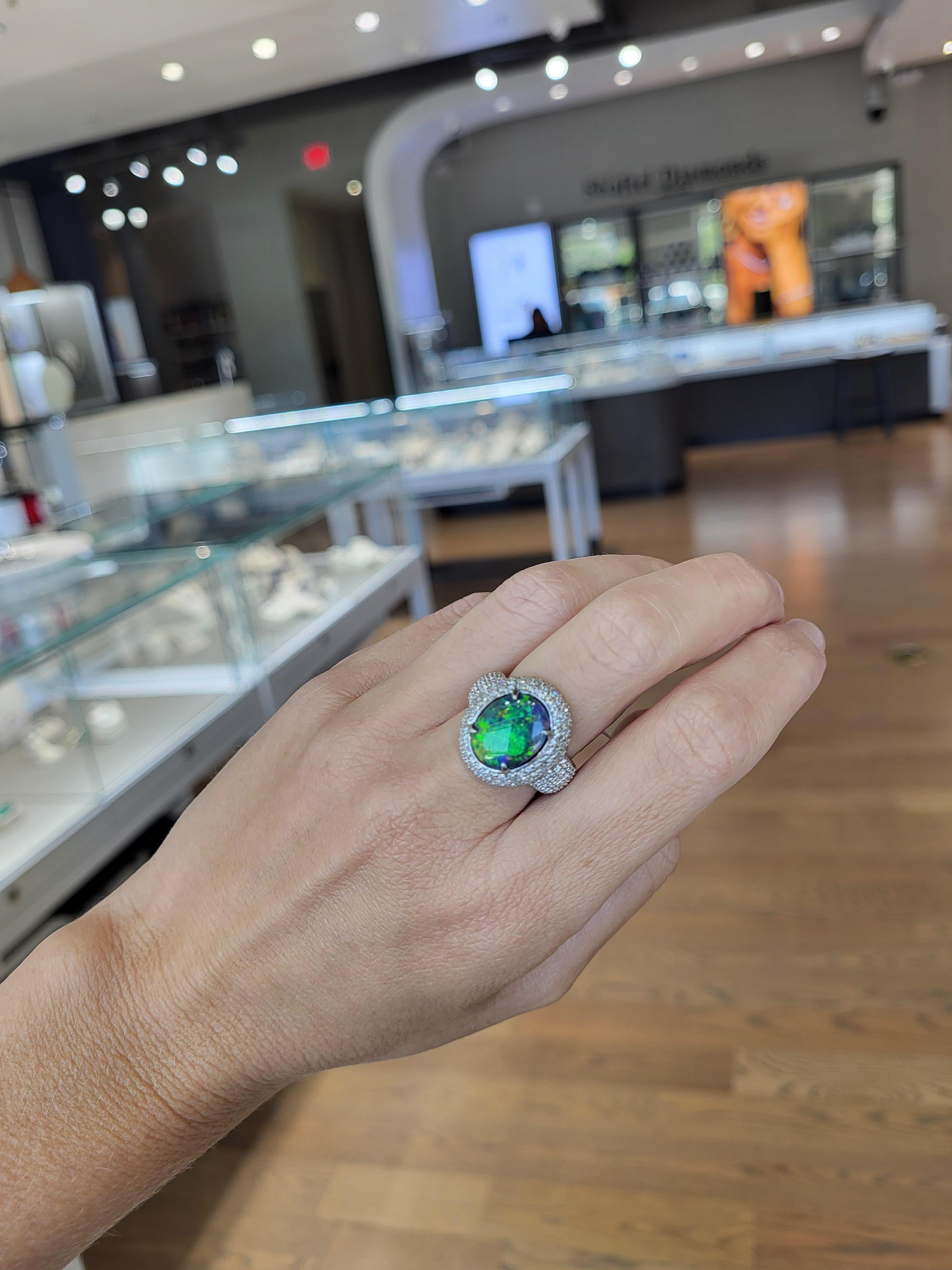 4.07 Carat Australian Black Opal and Diamond Cocktail Ring In New Condition For Sale In Houston, TX
