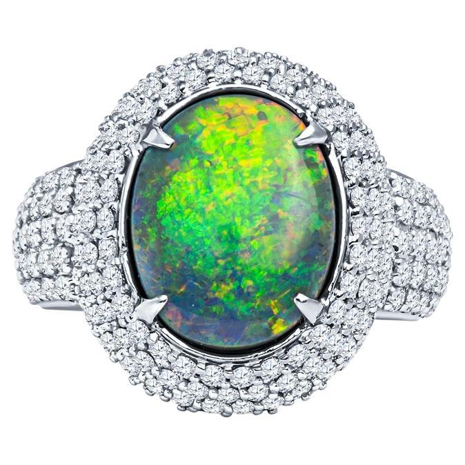 4.07 Carat Australian Black Opal and Diamond Cocktail Ring For Sale