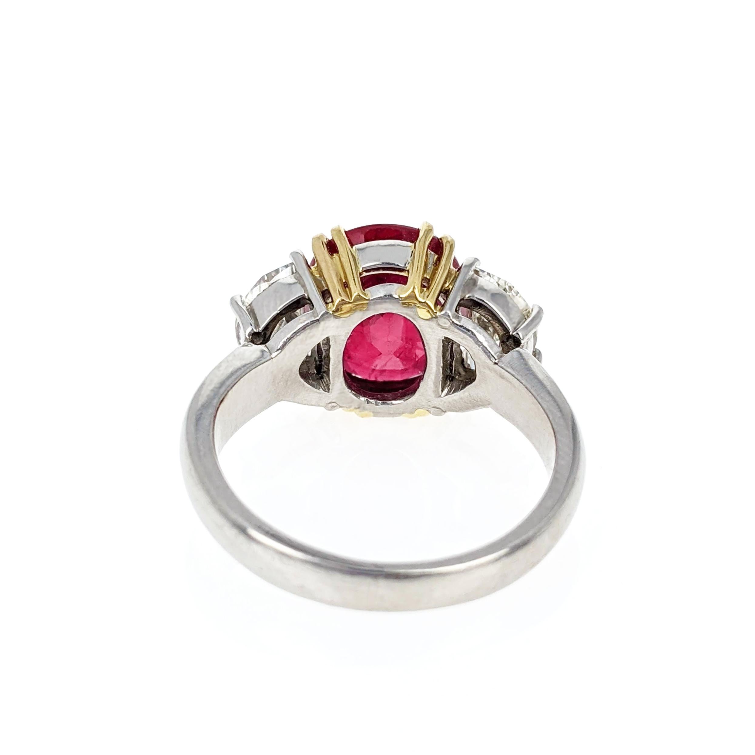 Women's or Men's 4.07 Carat Burma Ruby Diamond Platinum and Gold Ring For Sale