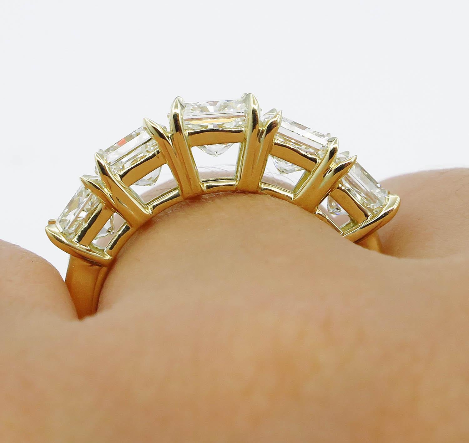 4.07 Carat Estate Vintage Radiant Diamond 5 stone Wedding Yellow Gold Ring 6