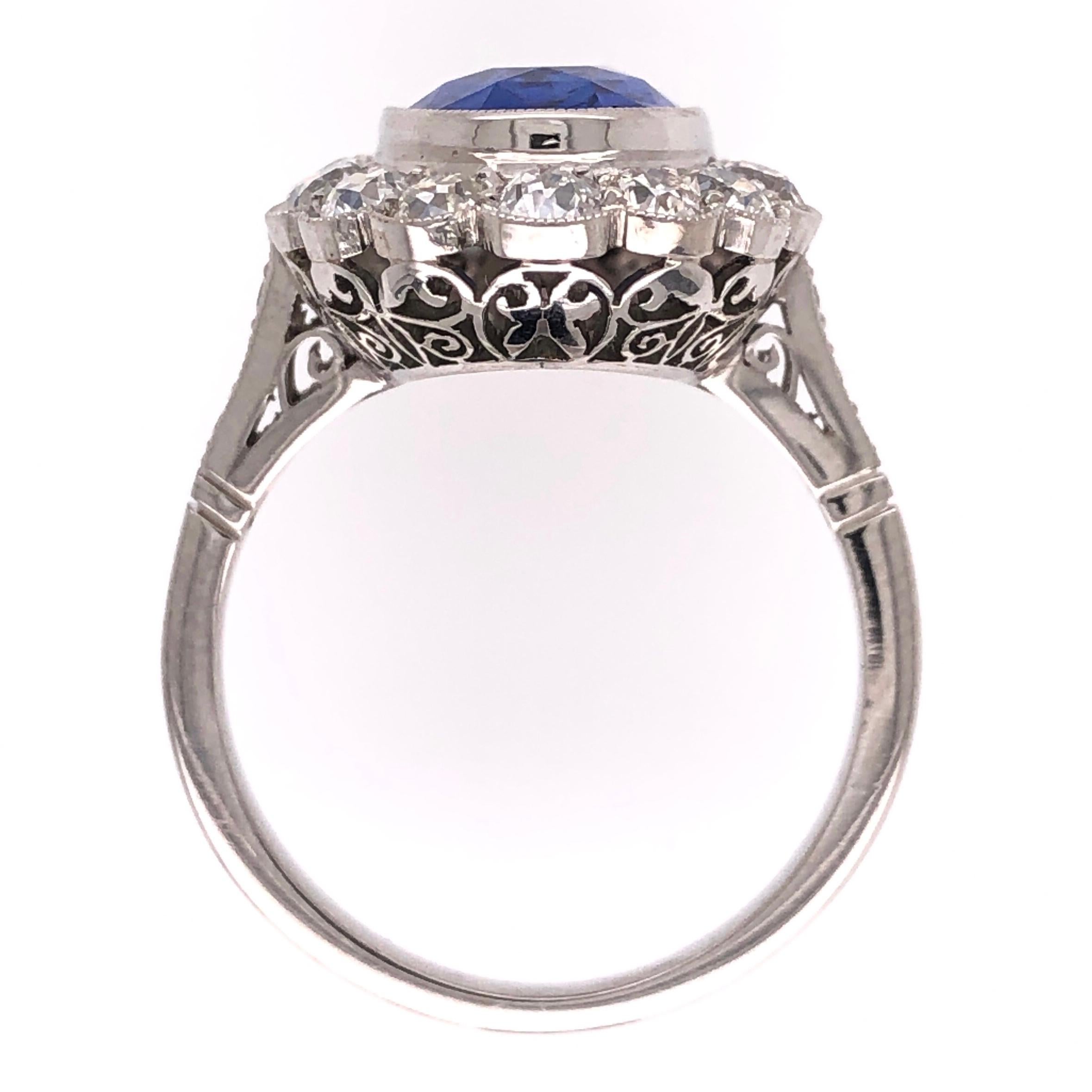 Oval Cut 4.07 Carat No Heat Sapphire and Diamond Platinum Ring Estate Fine Jewelry