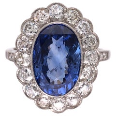 4.07 Carat No Heat Sapphire and Diamond Platinum Ring Estate Fine Jewelry