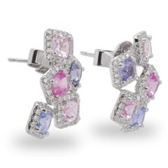4.07 Carat No Heat Sapphire & White Diamond Round Brilliant Daily Wear Earring