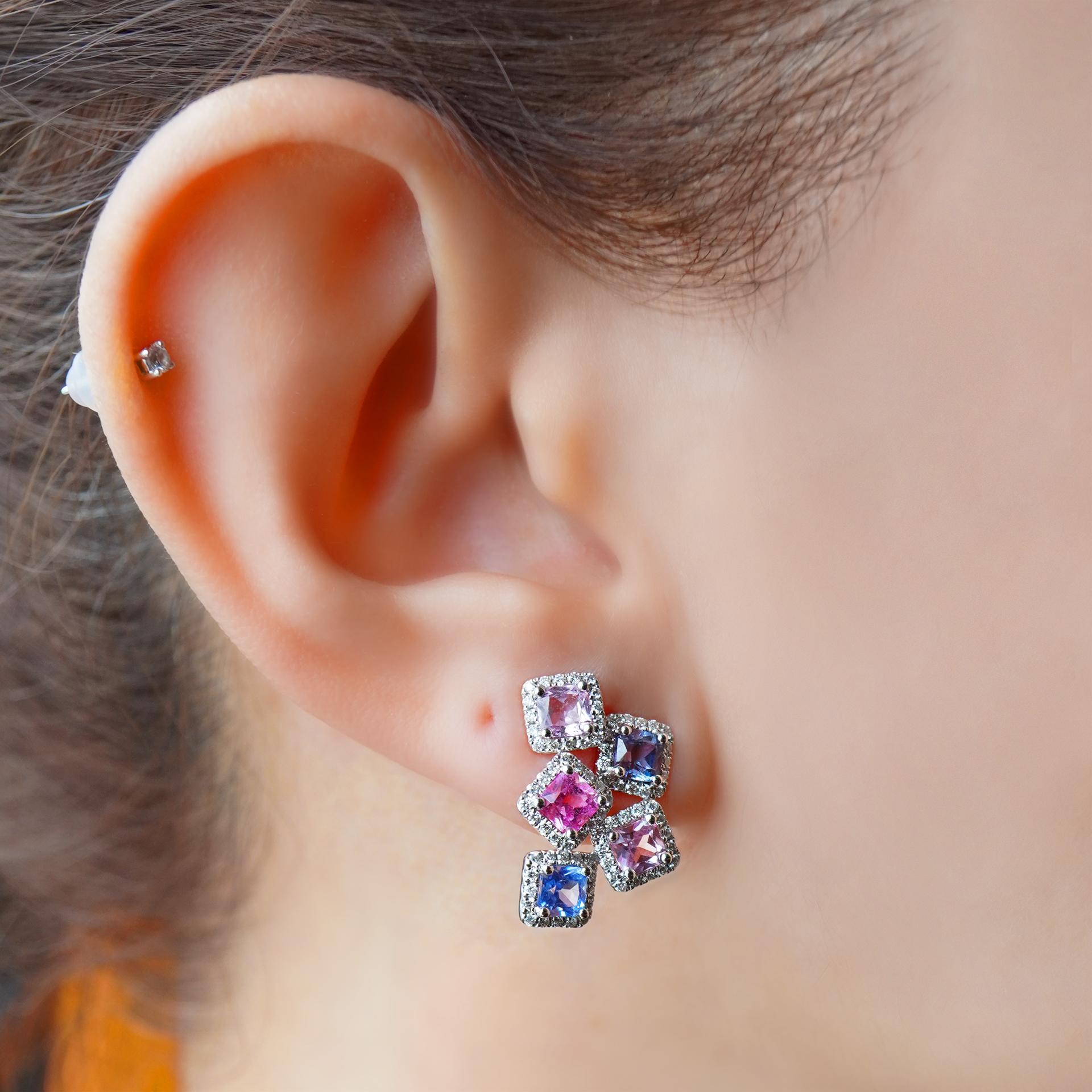 4,07 Karat No Heat Saphir & Weißer Diamant Rundbrillant Täglich tragbarer Ohrring im Zustand „Neu“ im Angebot in Hung Hom, HK