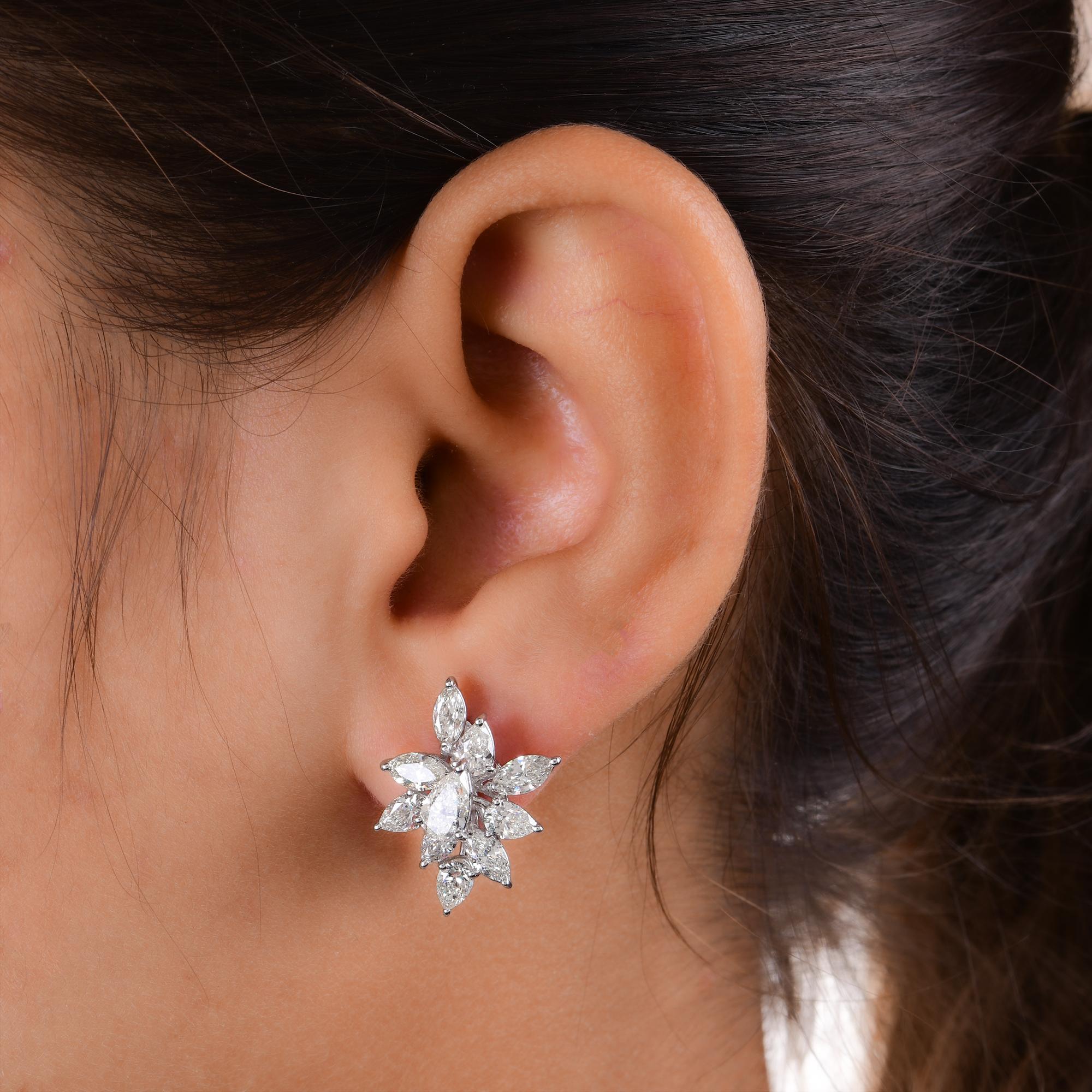 Modern 4.07 Carat Pear & Marquise Diamond Stud Earrings 14 Karat White Gold Jewelry For Sale