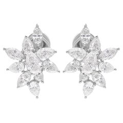 4.07 Carat Pear & Marquise Diamond Stud Earrings 14 Karat White Gold Jewelry
