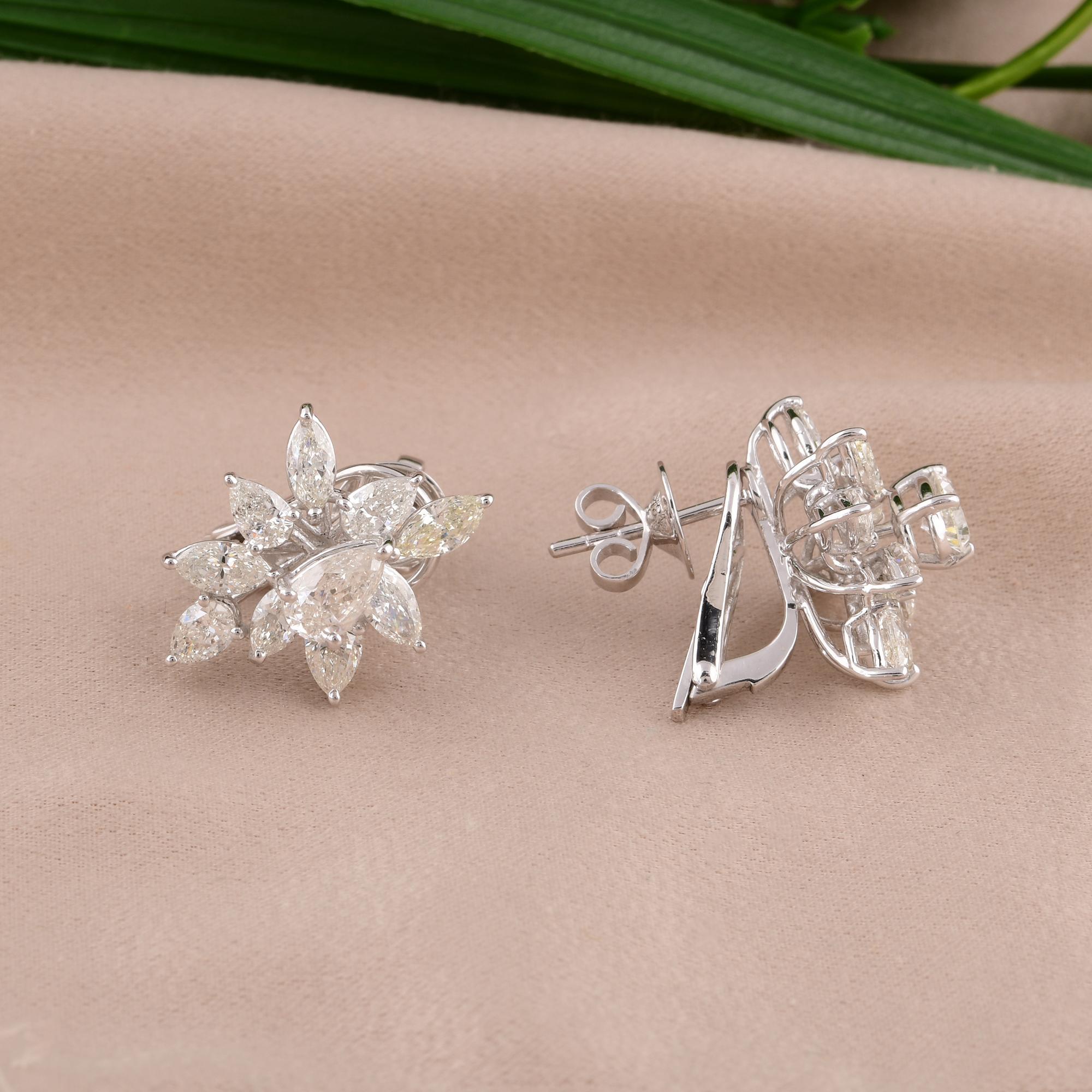 Pear Cut 4.07 Carat Pear & Marquise Diamond Stud Earrings 18 Karat White Gold Jewelry For Sale
