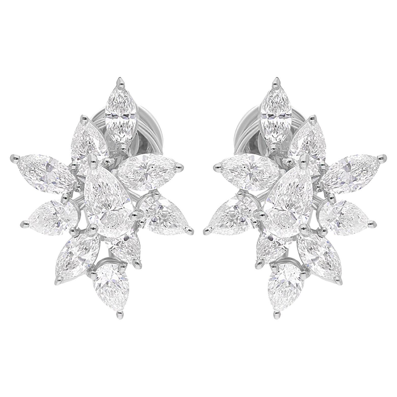Clous d'oreilles en or blanc 18 carats avec diamants poire et marquise de 4,07 carats en vente