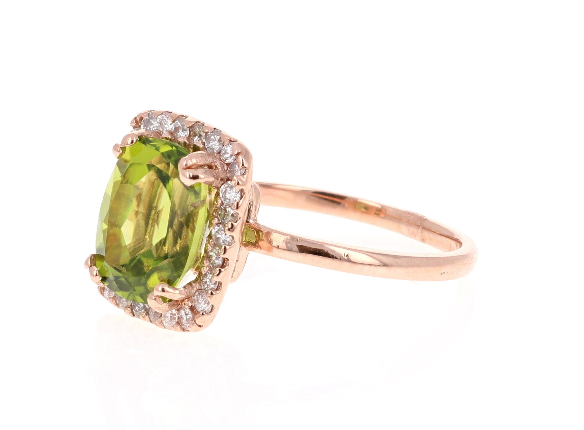 Contemporary 4.07 Carat Peridot Diamond Rose Gold Ring For Sale