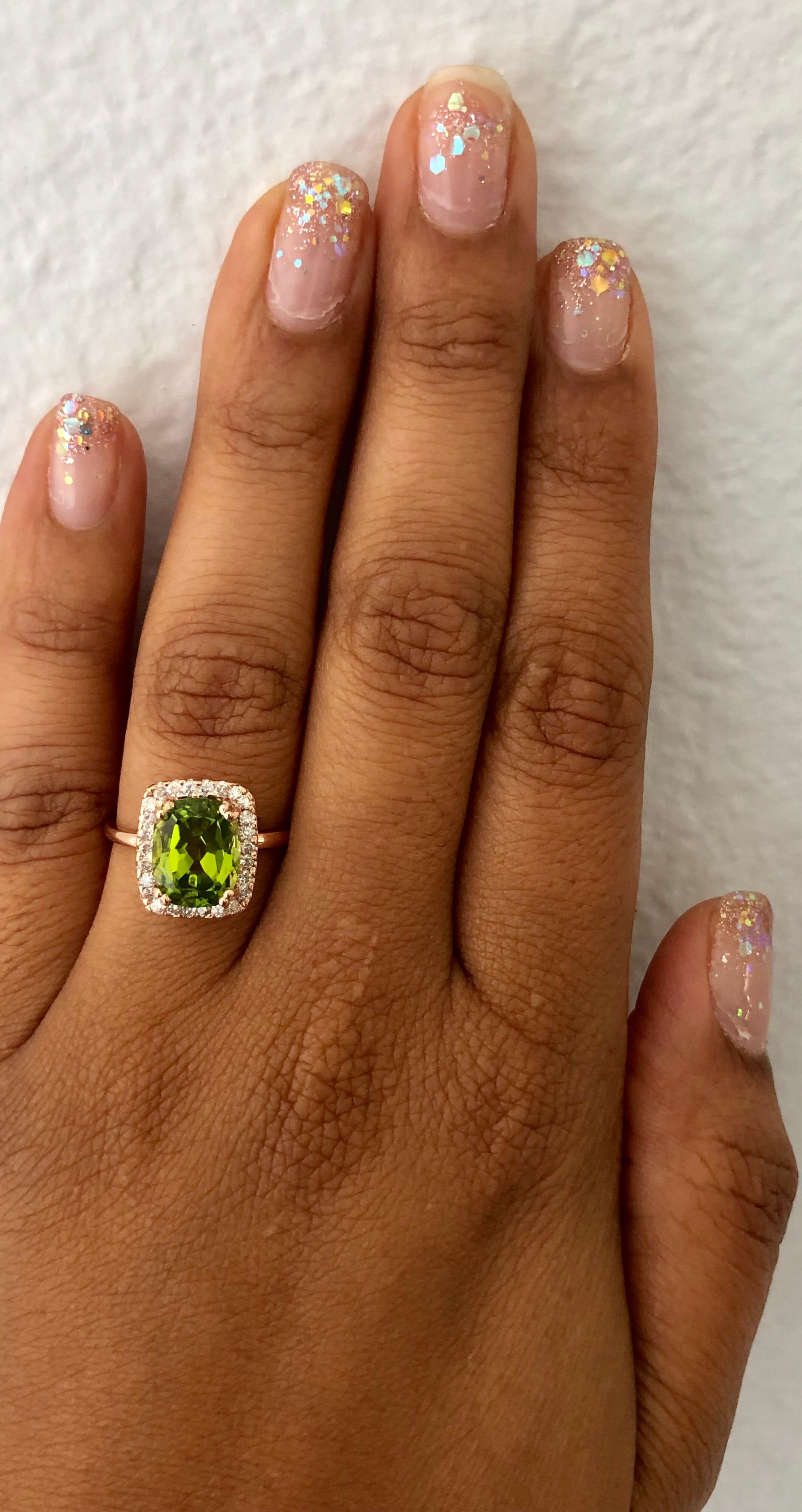 4.07 Carat Peridot Diamond Rose Gold Ring In New Condition For Sale In Los Angeles, CA