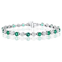 4.07 Carat Round Emerald and Diamond Bracelet in 14K White Gold