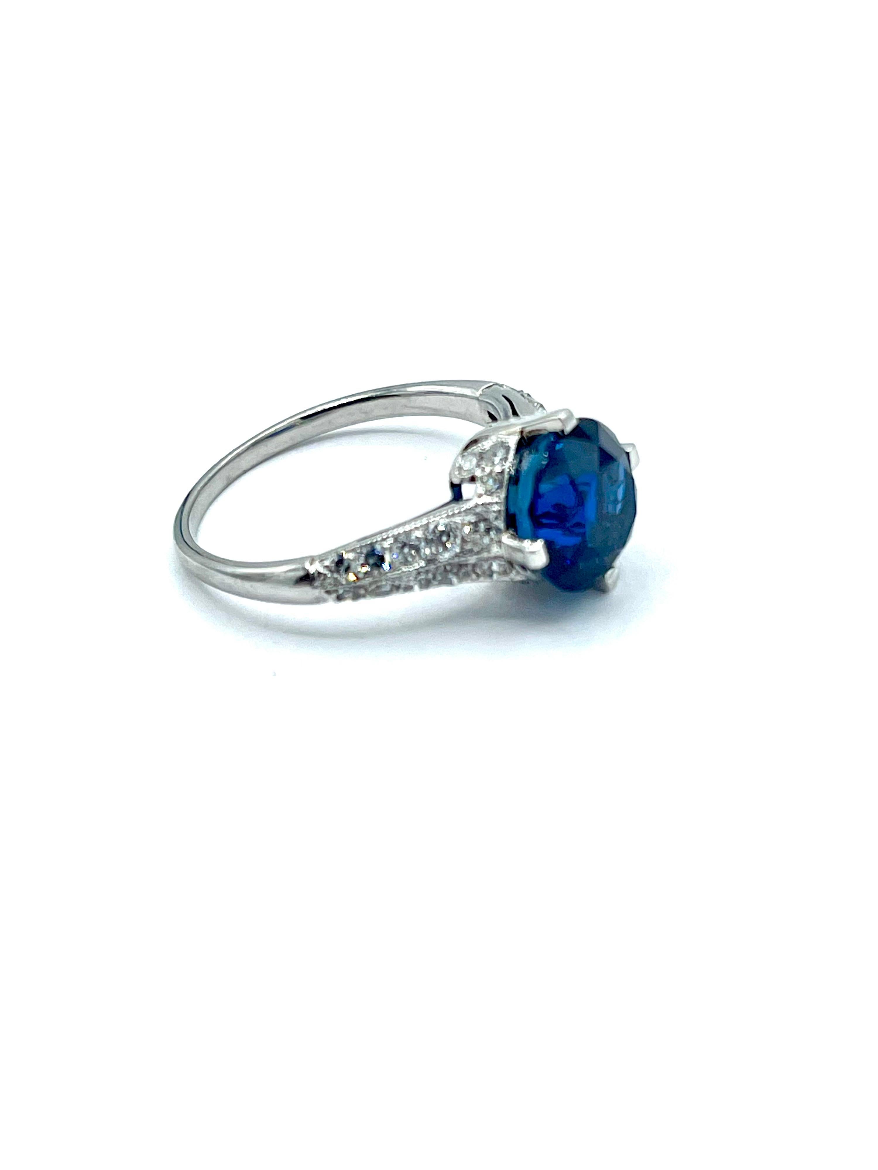 Round Cut 4.07 Carat Round Sapphire and Diamond Platinum Engagement Ring