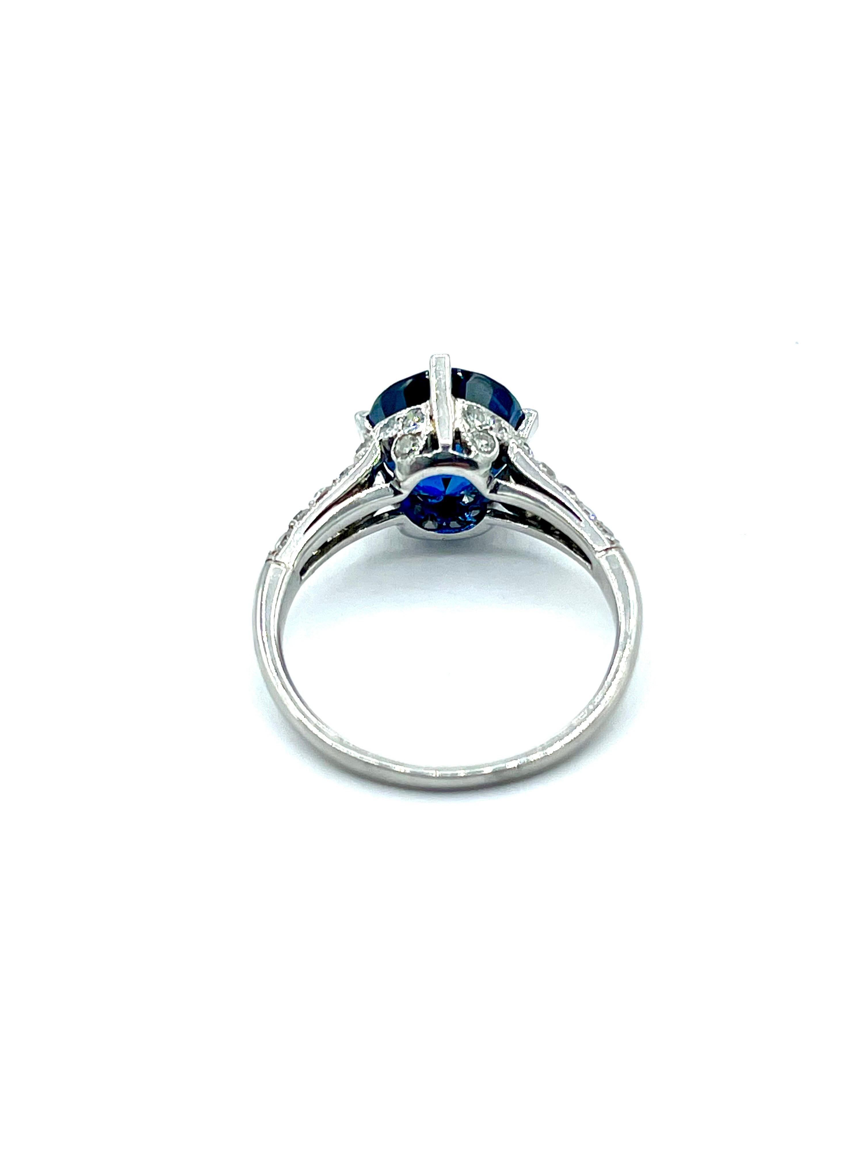 4.07 Carat Round Sapphire and Diamond Platinum Engagement Ring 2