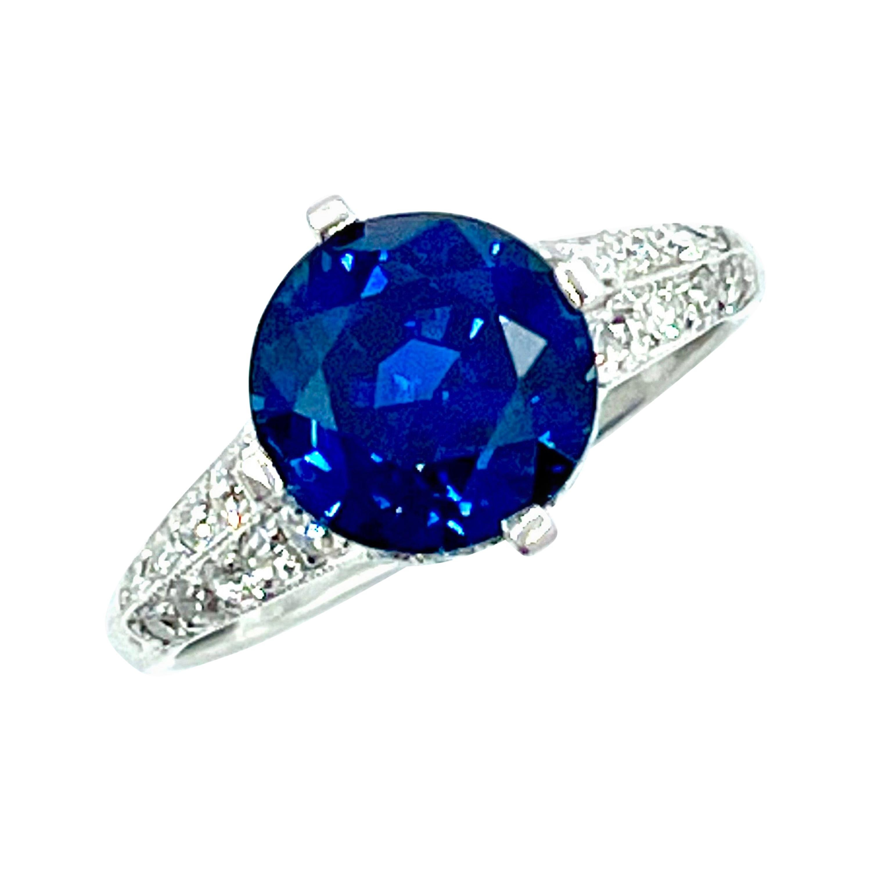 4.07 Carat Round Sapphire and Diamond Platinum Engagement Ring