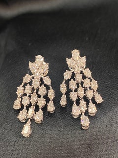 4.07 Carats F/VS1 Pear & Marquise Diamonds Dangle Earrings in 18K White Gold