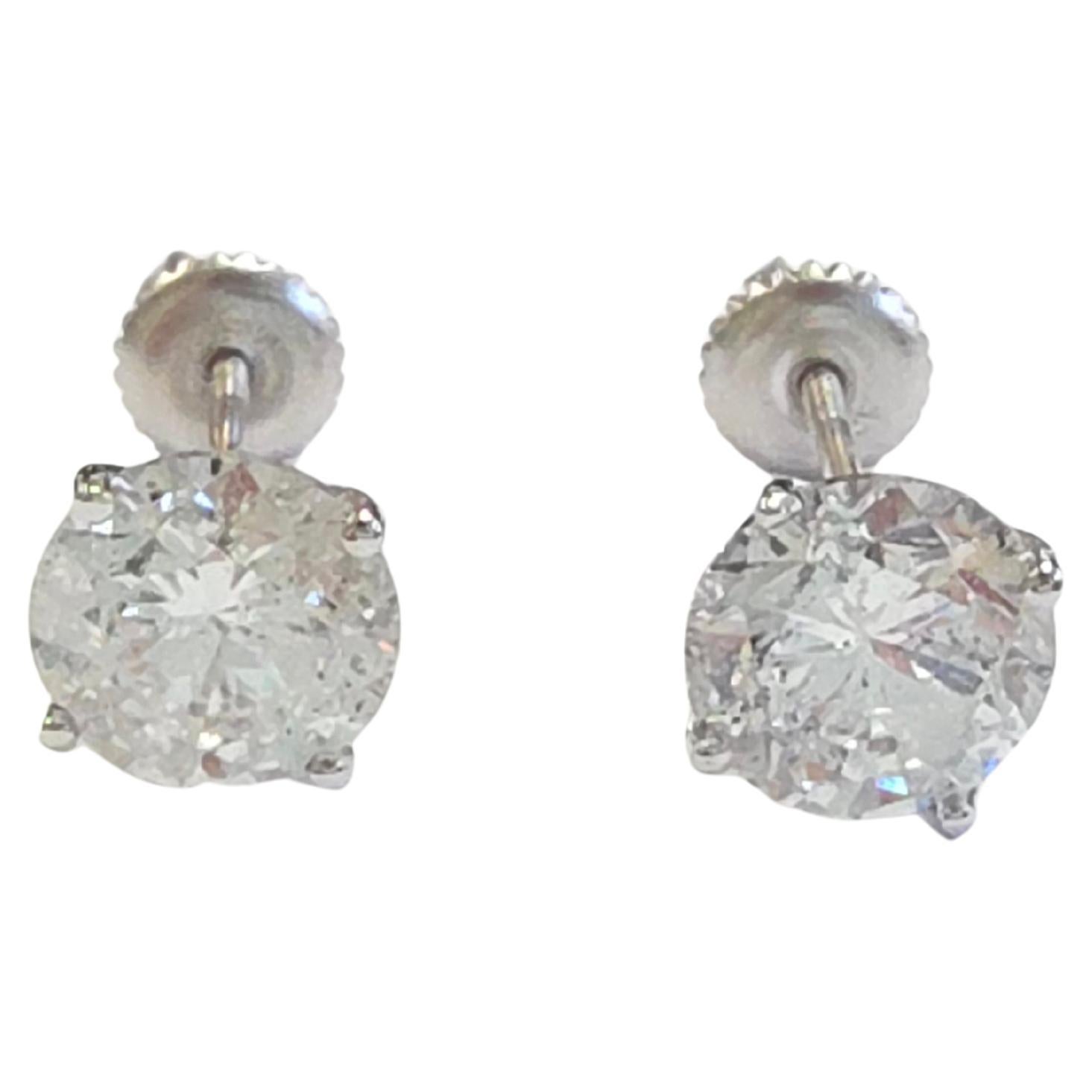 4.07 Carats Natural Diamond Round Shape Studs 14 Karat White Gold