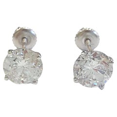 4.07 Carats Natural Diamond Round Shape Studs 14 Karat White Gold