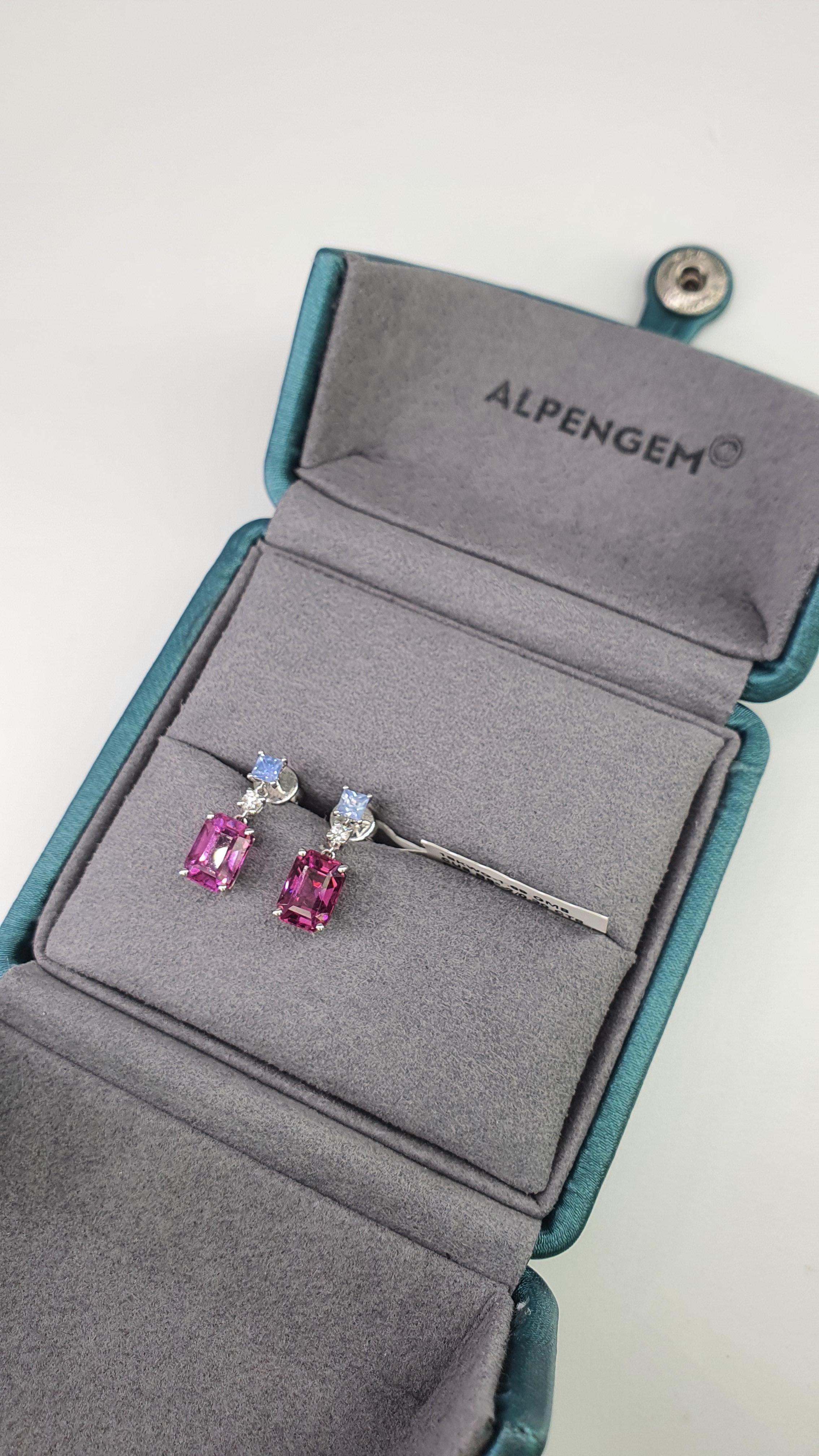 4.07 Ct Sapphire Garnet Diamond 18 K White Gold Earrings In New Condition For Sale In Territet, CH