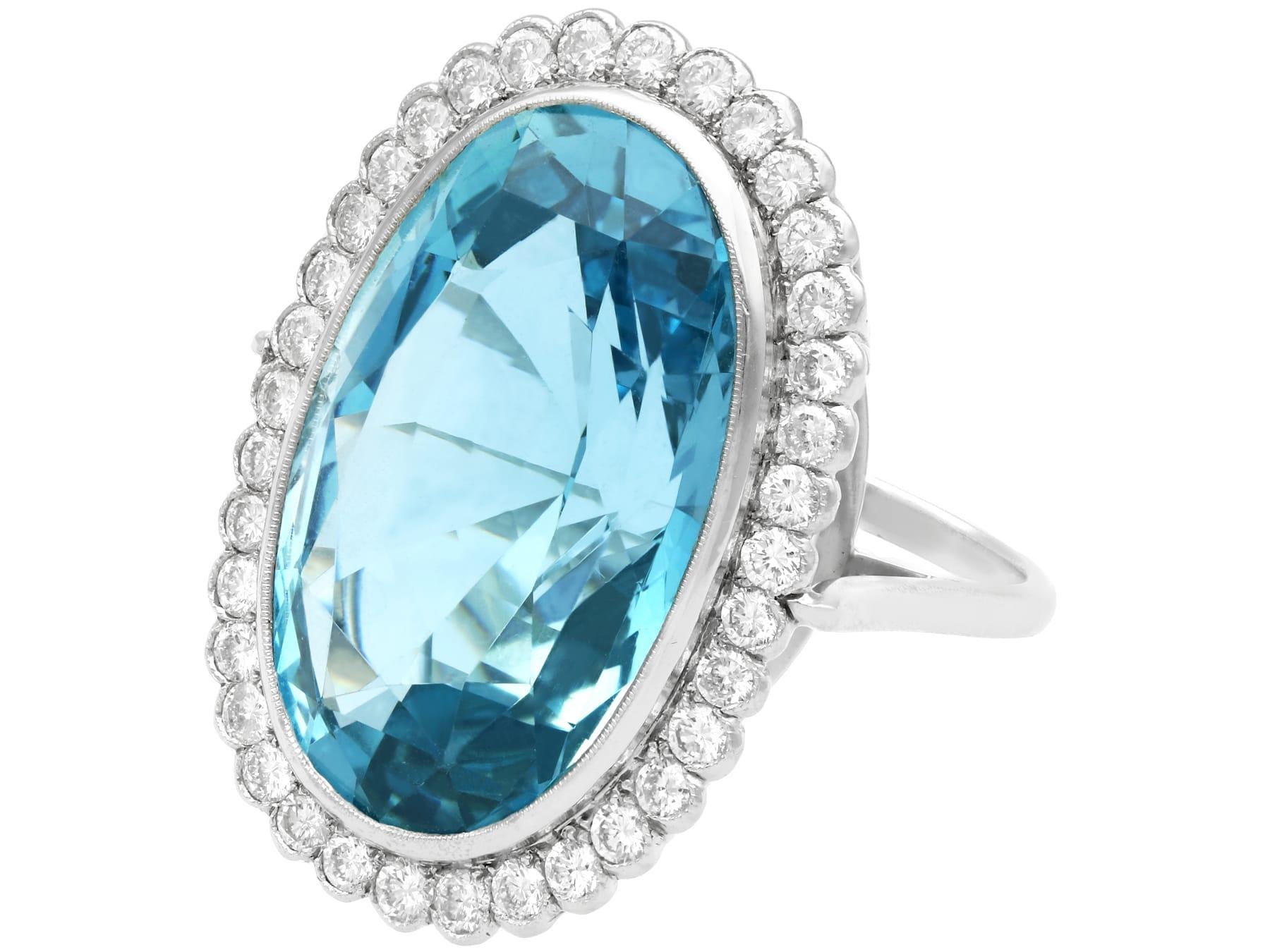 40.72 Carat Aquamarine and 1.82 Carat Diamond Platinum Cocktail Ring For Sale 1